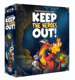 Caja de Keep the Heroes Out!, juego de mesa de Delirium Games para 1-4 jugadores